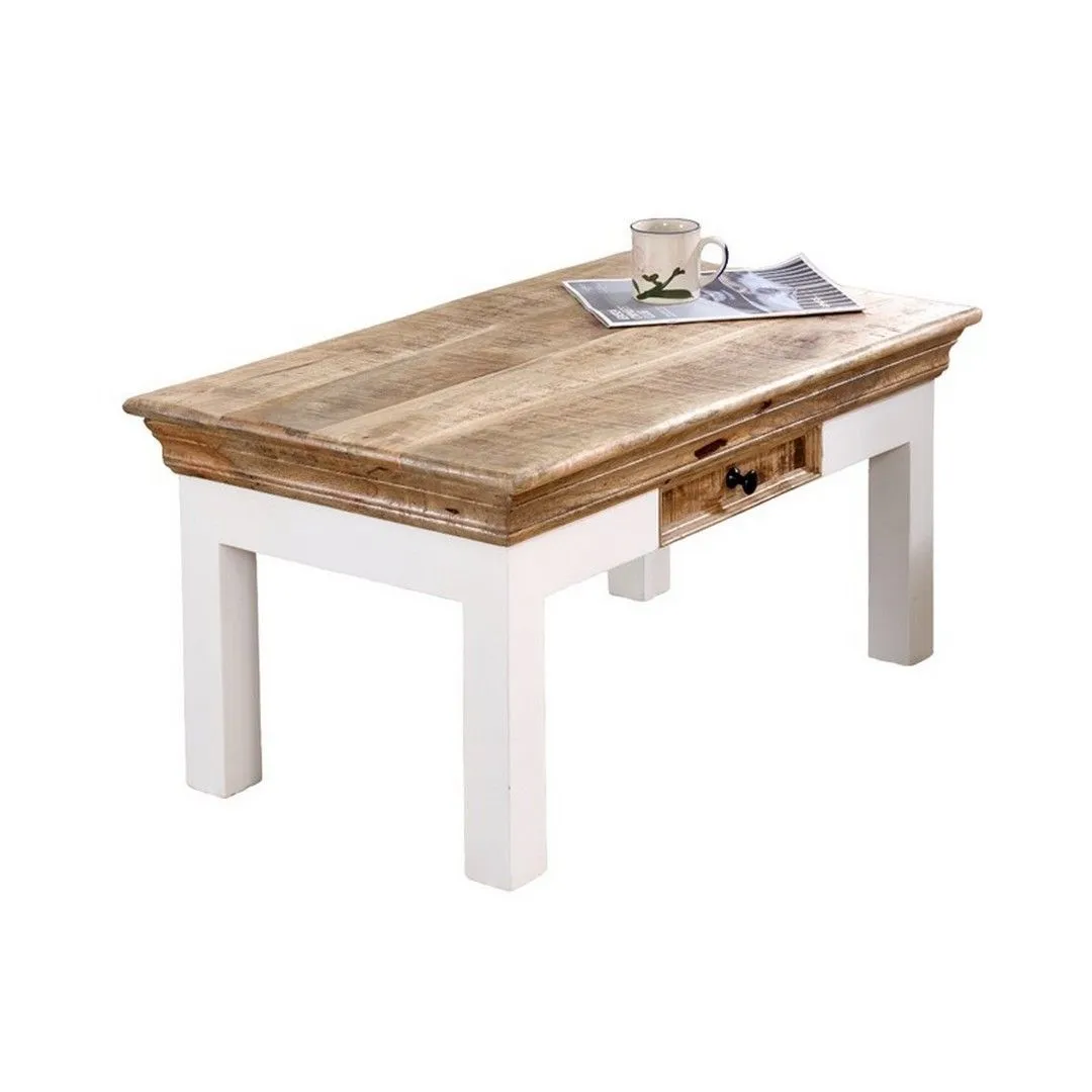 Indian Hub Alfie Coffee Table with Drawer - Mango Wood - L50 x W85 x H40 cm in Brown