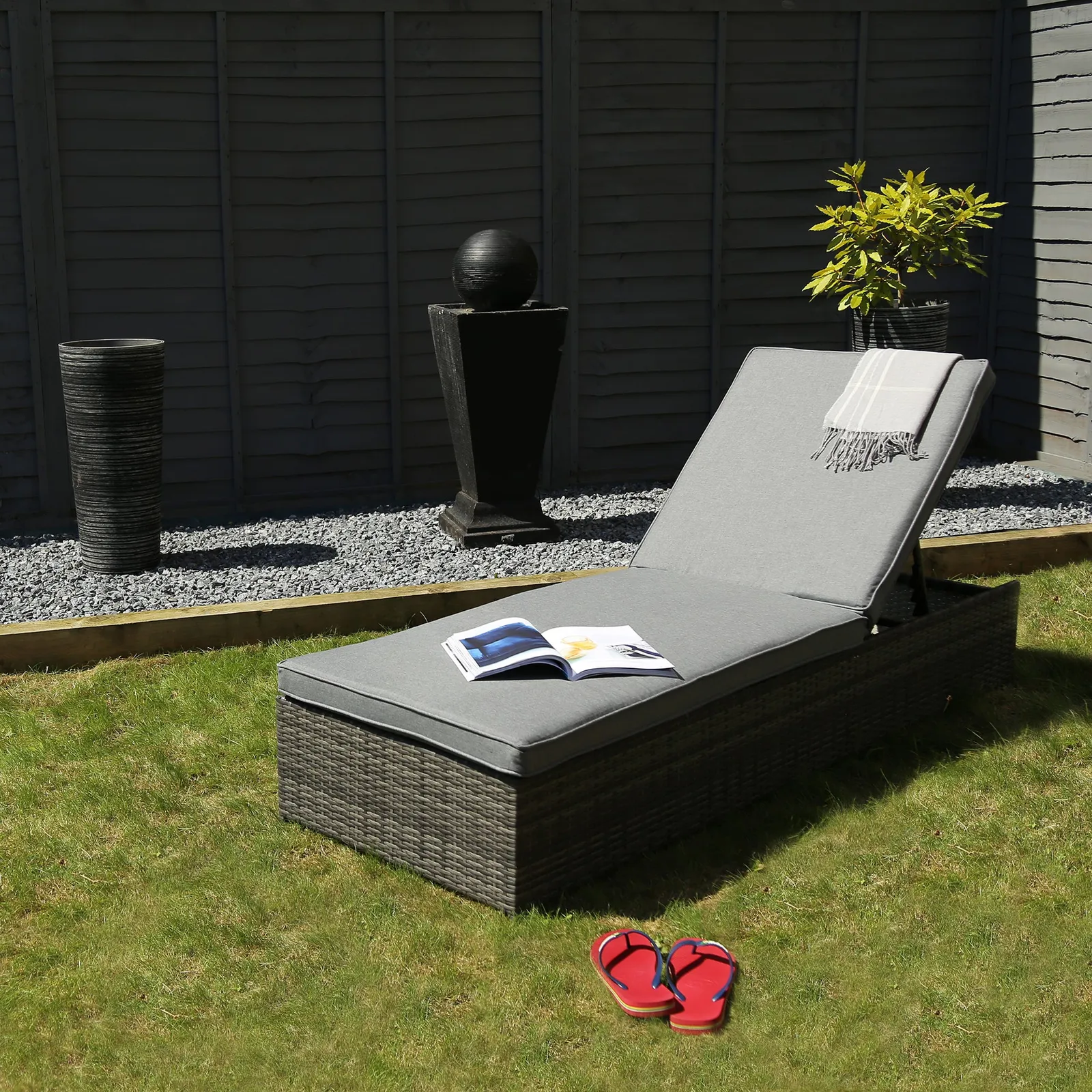 Rattan Grey Sun Lounger with Cushion