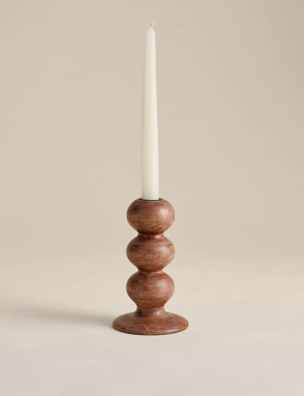M&S Bobbin Wooden Dinner Candle Holder Natural