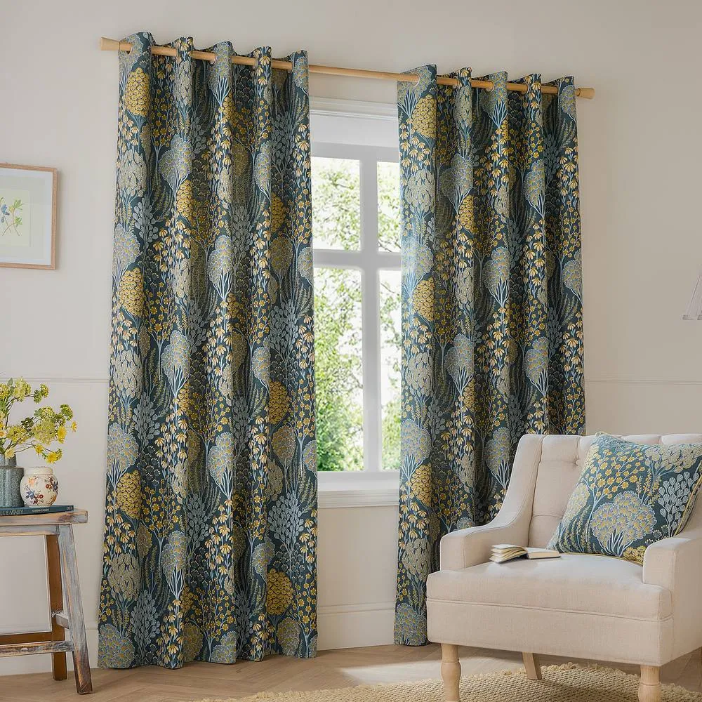 Wylder Ophelia Floral Room Darkening Eyelet Curtain Pair in Blue 2