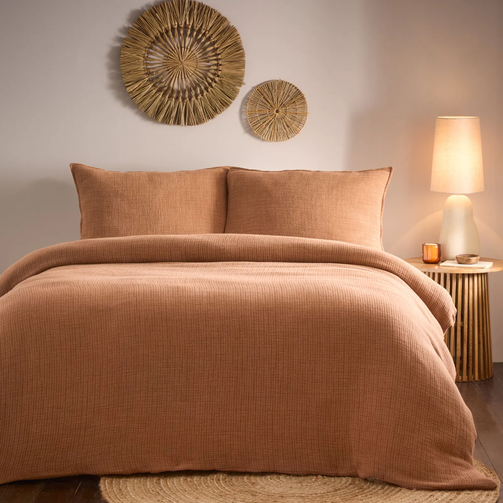 Yard Ribble Acid Washed 100% Cotton Duvet Cover Set in Burnt Orange 3