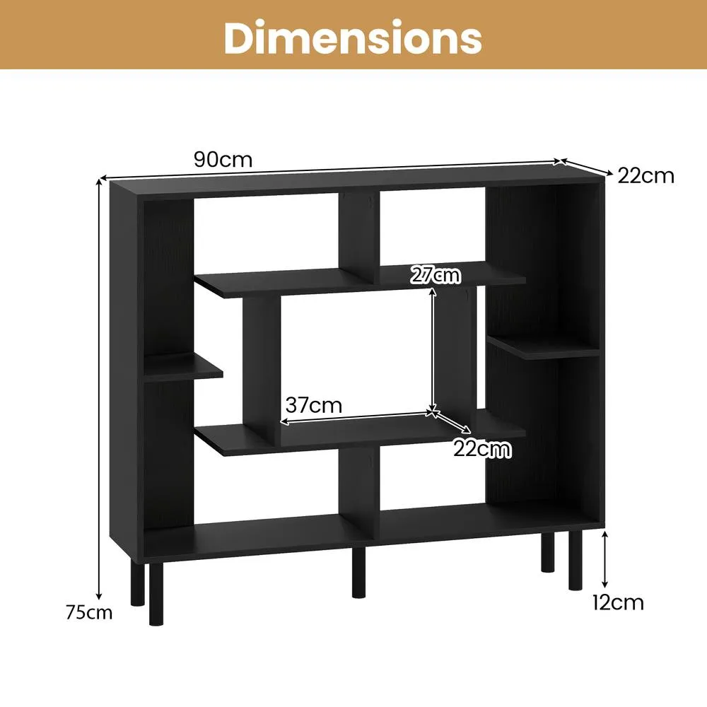 Costway Modern Geometric Bookcase Wooden Open Bookshelf Display Shelves in Black 2
