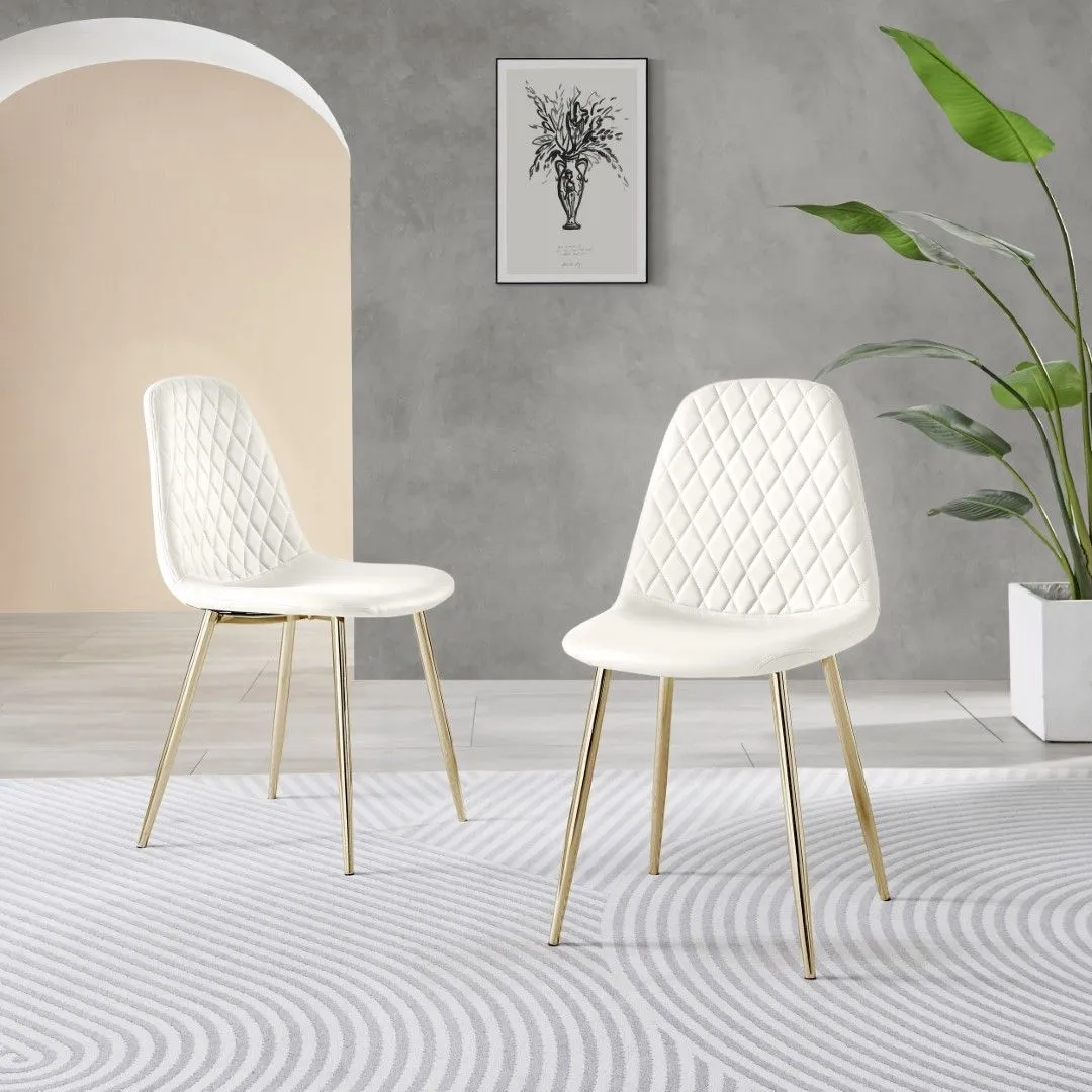 FurnitureboxUK 2x Corona Gold Leg Faux Leather Dining Chair in White 2