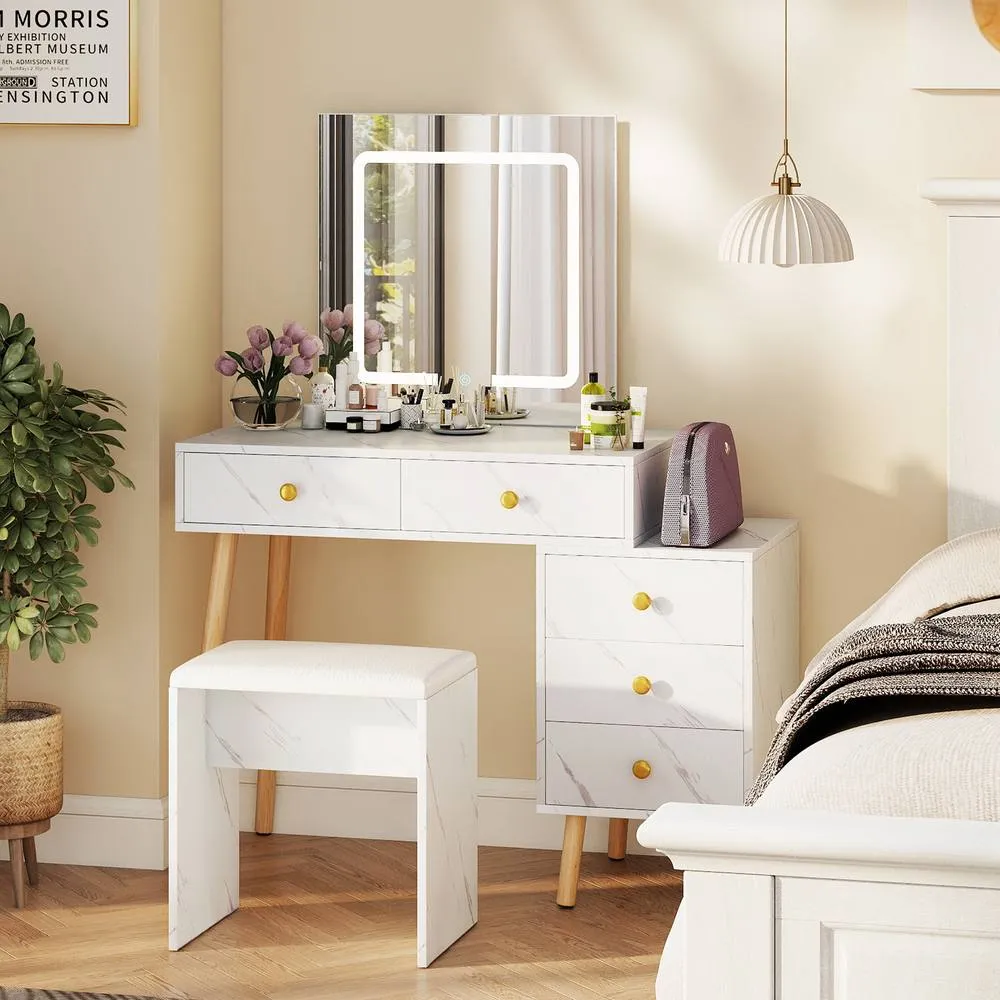 Costway Makeup Vanity Set Vanity Desk with Mirror & Lights in White 3