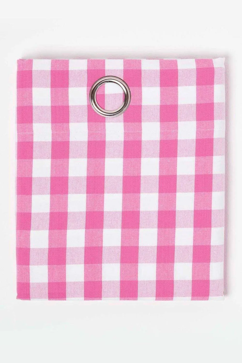 Homescapes Cotton Block Check Gingham Eyelet Curtain Pair in Pink 2