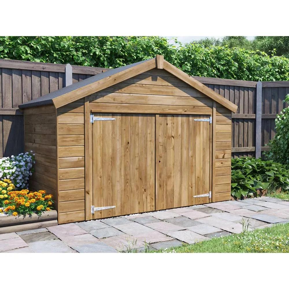 Dunster House Wooden Bike Shed 2.4x1.2m Fully Pressure Treated, Overlord Modular in Brown 3