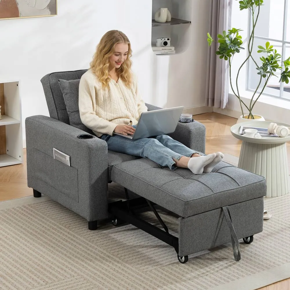 HOMCOM 3-in-1 Sofa Bed, Convertible Sleeper Chair with Adjustable Backrest in Dark Grey