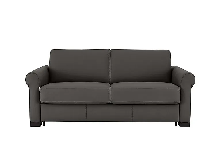 Alcova 2.5 Seater Leather Sofa Bed with Scroll Arms - Torello Grigio Scuro - Sofas and Armchairs - In Time for Christmas