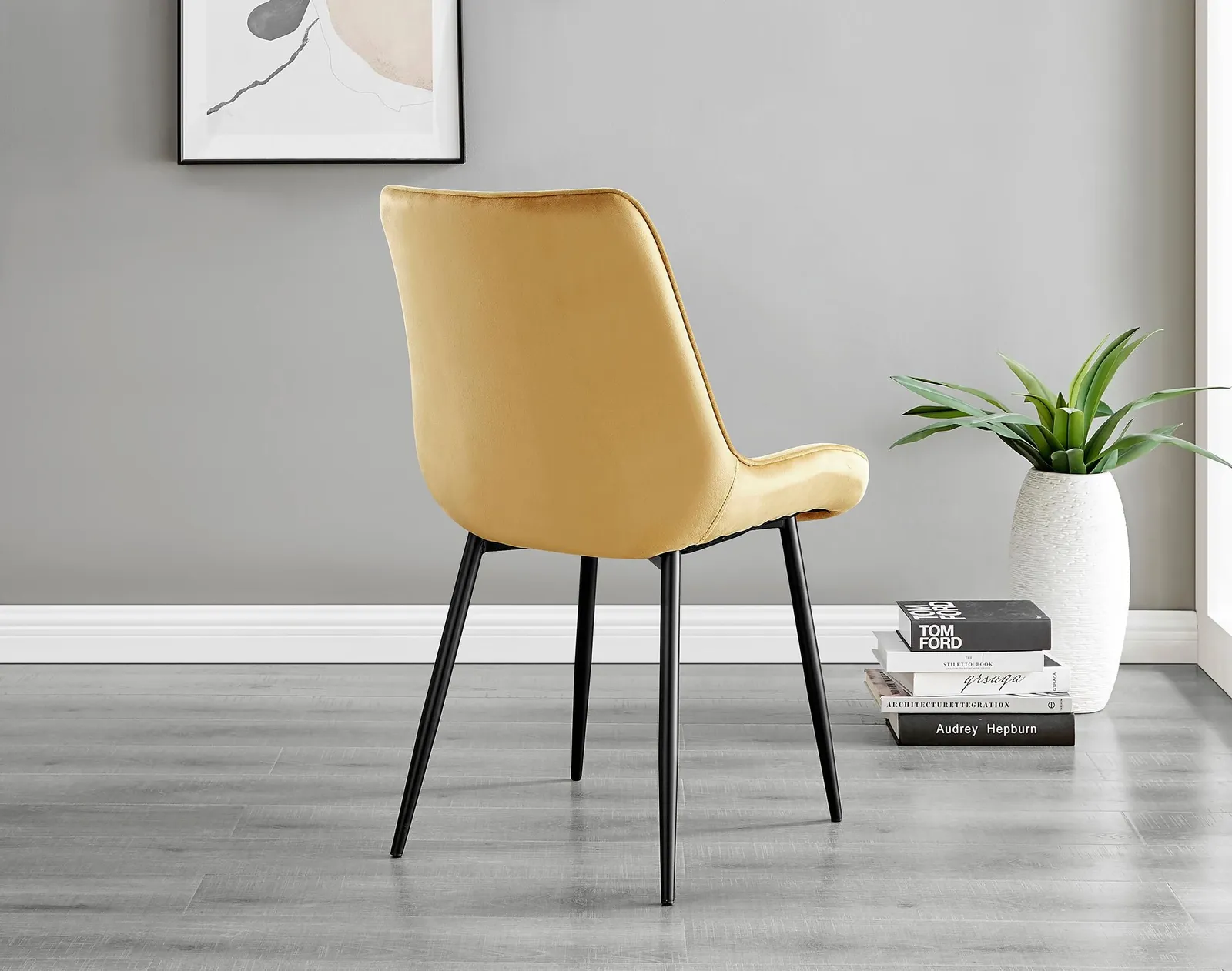 FurnitureboxUK Set of 2 Pesaro Luxury Velvet Dining Chairs With Diamond Stitched Back & Black Metal Legs in Mustard 5