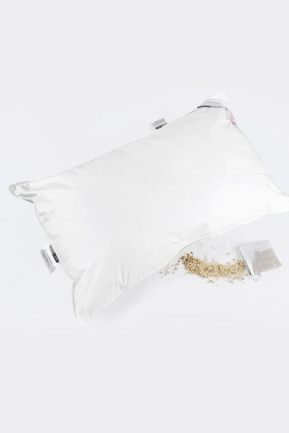 Homescapes Goose Feather & Down Camomile Pillow with Dried Camomile Insert in White