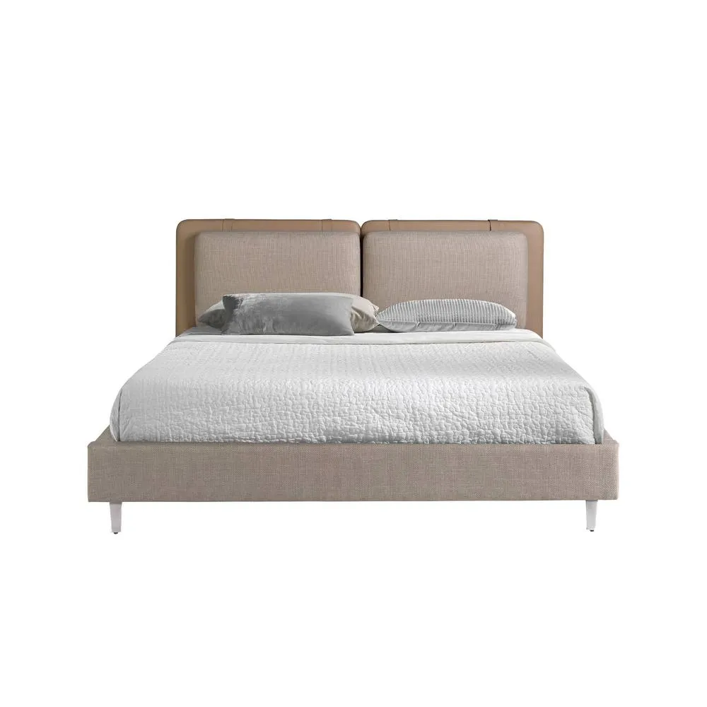 Angel Cerda Double Bed, Mink Leatherette & Grey Fabric, 180 x 200 cm in Stone 2