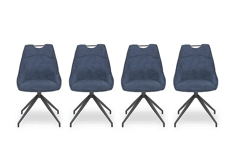 Pedro Set of 4 Fabric Swivel Dining Chairs - Blue