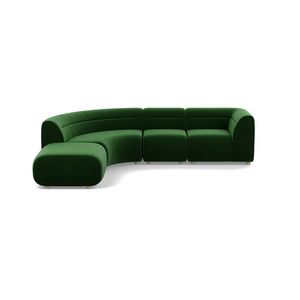 Heal's Lilli Left Hand Facing Curved Corner Sofa Smart Velvet Forest Natural Beech Feet 1