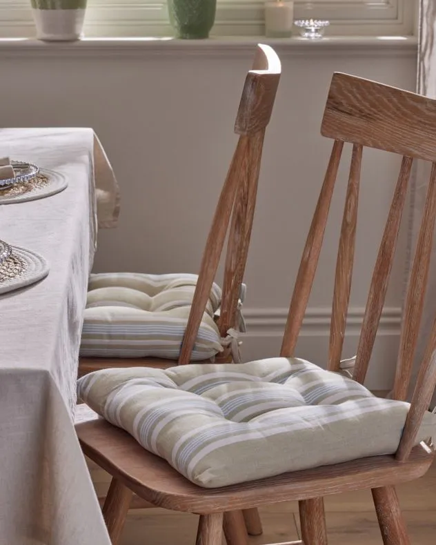 Dibor Set of 2 Striped Indoor Chair Seat Pads Furniture Cushions L40cm x W40cm in Beige