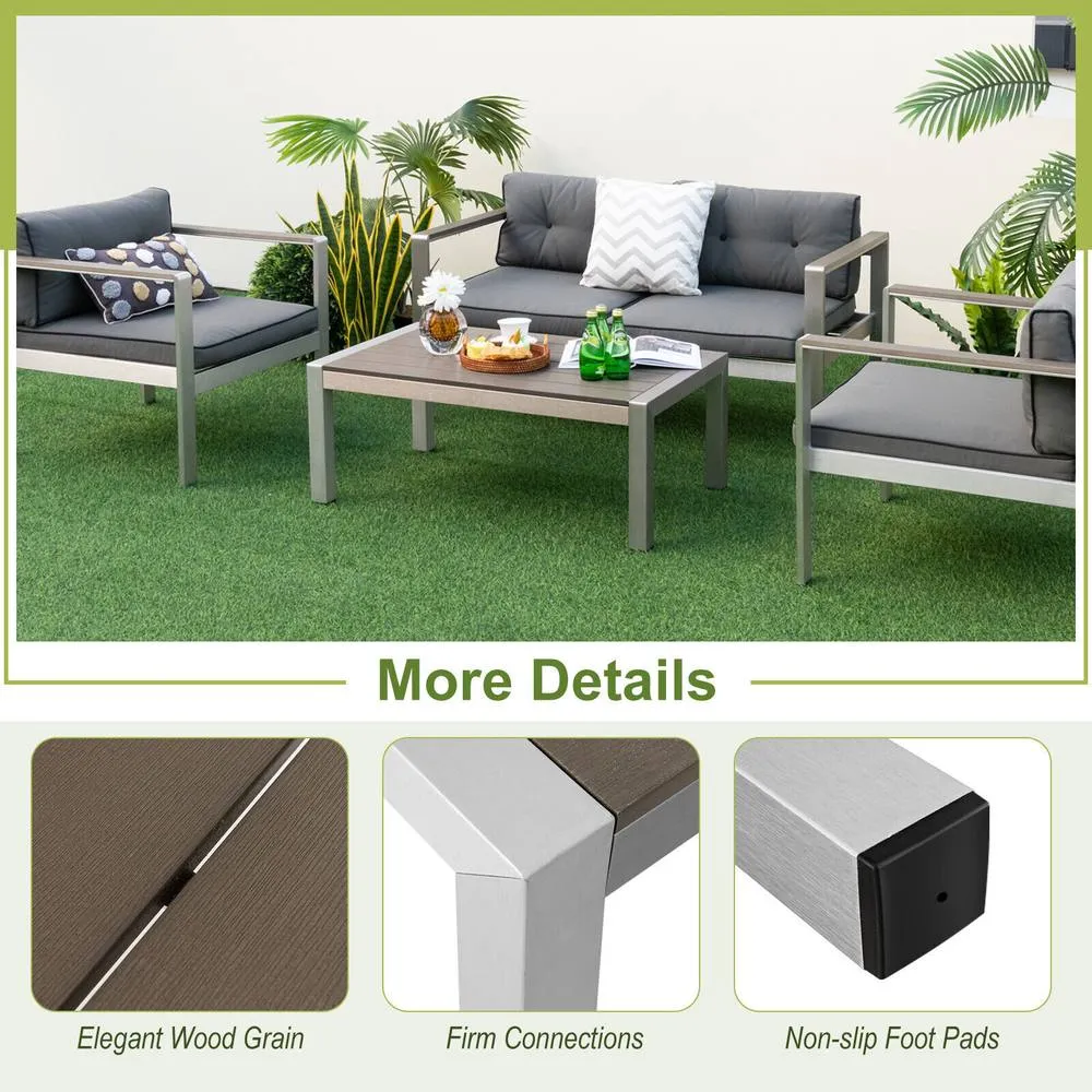Costway Aluminum Outdoor Coffee Table Garden Modern Rectangular Cocktail Table in Grey 5