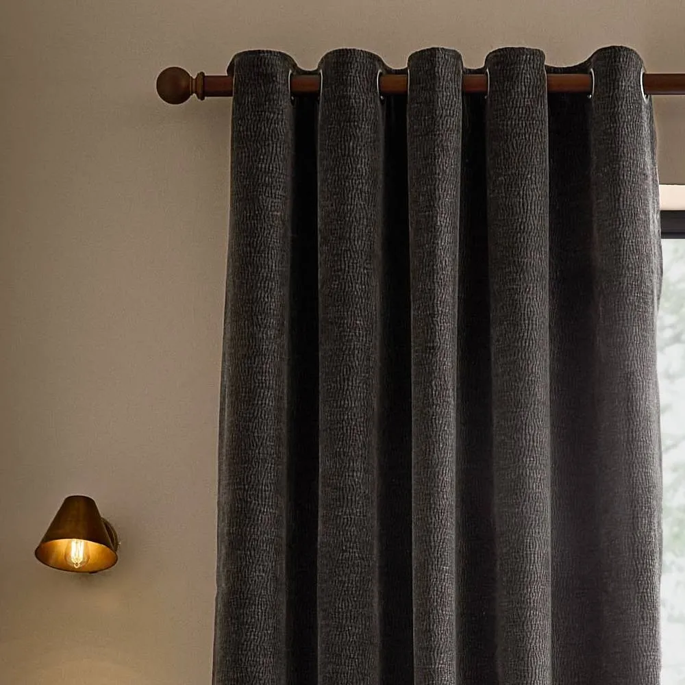 Yard Heath Washed Velvet Fully Lined Eyelet Curtain Pair in Charcoal 3