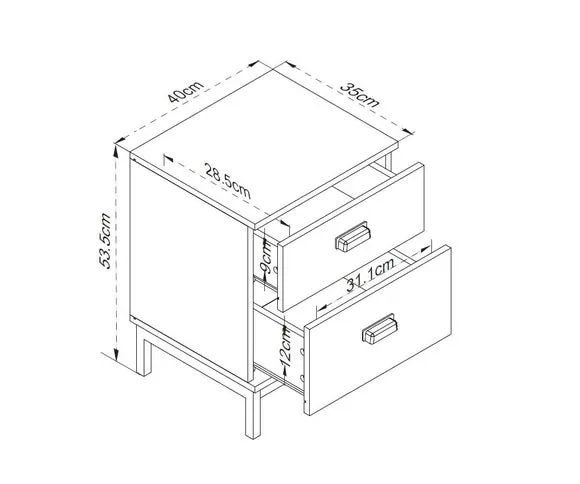 Fulton 2 Drawer Bedside Table 2