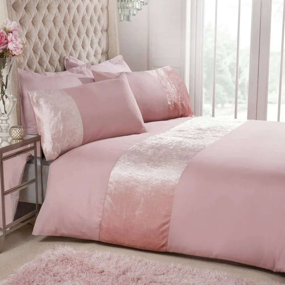 Smart Living Soft & Elegant Cosy Velvet Cuff Panel Duvet Cover Set with Pillowcases in Pink