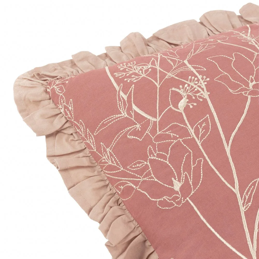Wylder Mae Embroidered 100% Cotton Cushion in Pink 5