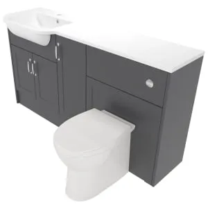 Deccado Padworth Charcoal Grey Left Hand 1500mm Fitted Vanity & Toilet Pan Unit Combination with Left Hand Basin