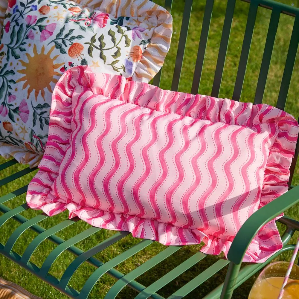 Furn Summer Solstice Wiggly Stripe Outdoor Cushion in Pink