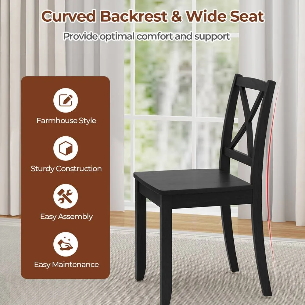 Costway 2PCS Wooden Dining Chair Armless Kitchen Chairs Side Chairs Cross Back in Black 6