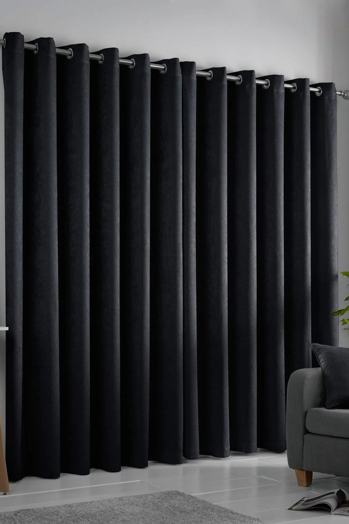 Fusion 'Strata' Triple-Woven Dimout Eyelet Curtains in Black 2