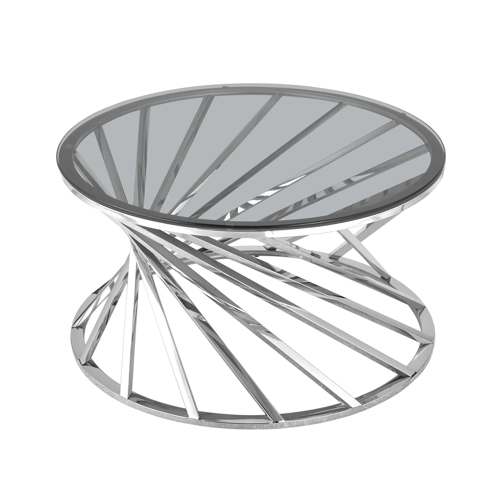 Comfy Living Ltd Round Geometric Design Metal Coffee Table With Tinted Glass Tempered Top in Silver 4