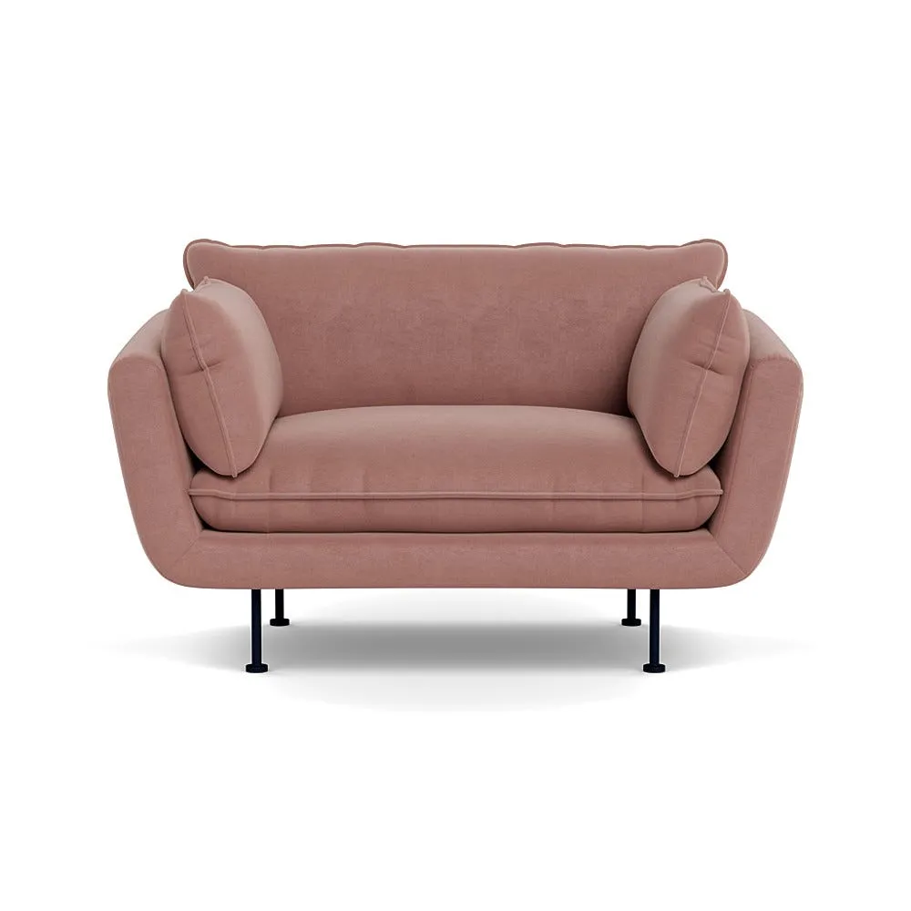 Heal's Allora Loveseat Smart Luxe Velvet Dusky Pink Black Feet 1