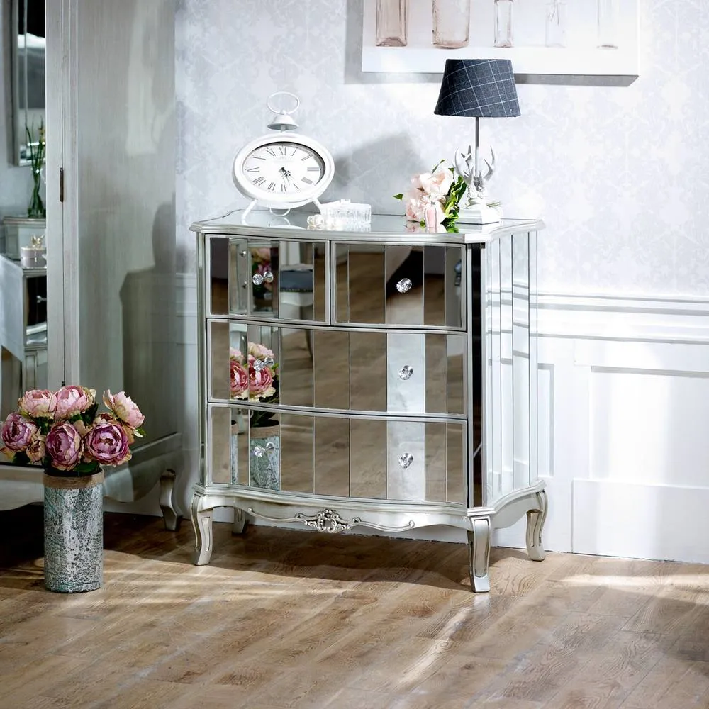 Melody Maison Mirrored Wardrobe & Chest Of Drawers - Tiffany Range in Silver 2