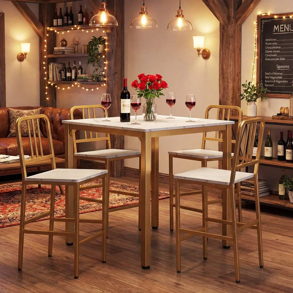 Costway Counter Height Dining Table Set 5PCS Kitchen Bar Table & Chairs Set in White 4