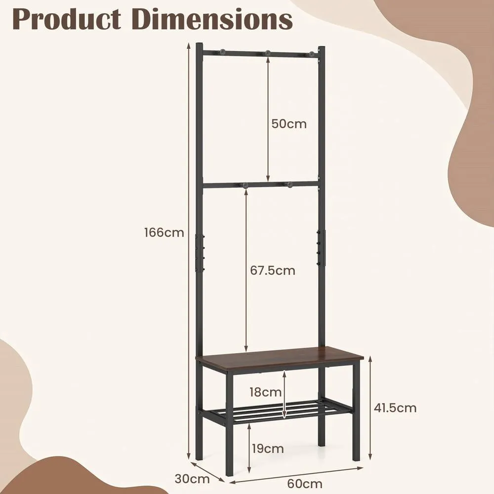 Costway 3-in-1 Industrial Hallway Coat Rack in Black 2