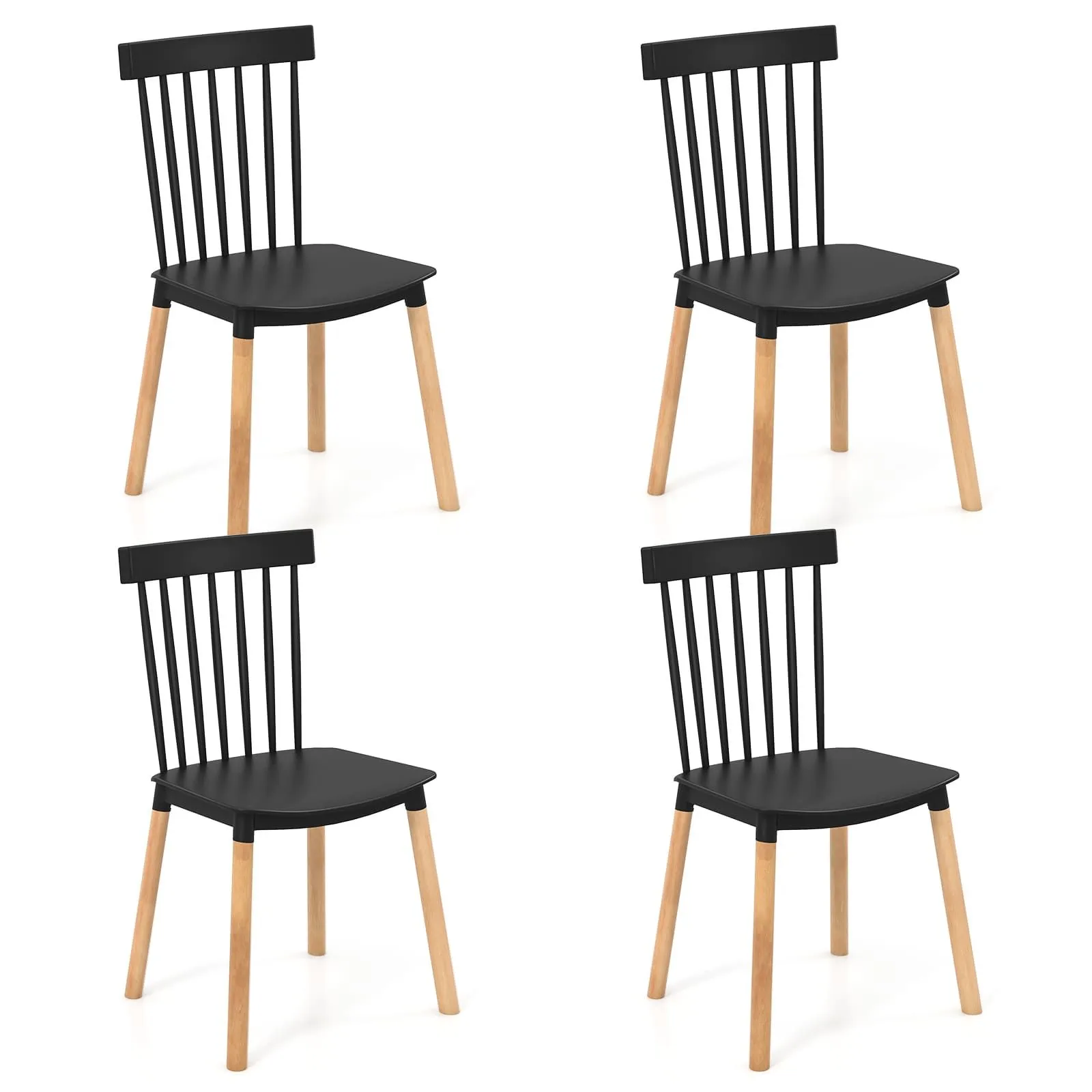 Costway Set of 4 Windsor Dining Chairs Kitchen Armless Side Chairs-Black in Black