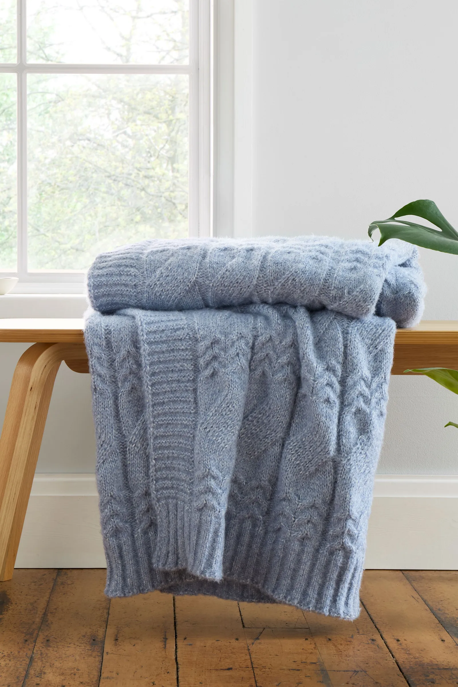 Bianca 'Cosy Soft Cable Knit' Blanket Throw in Blue
