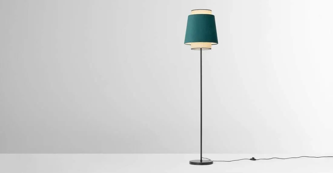 Haroon Floor Lamp, Peacock Blue Velvet and Raffia
