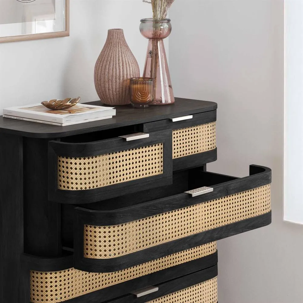 Birlea Rattan 5 Chest of Drawers Sark Black Mid Century Modern 2
