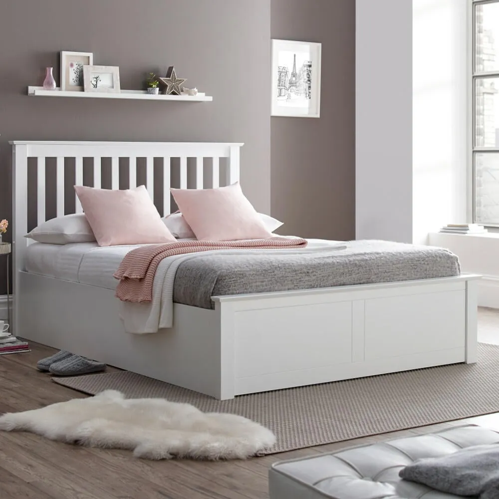 Malmo - Small Double - Ottoman Bed - White - Wood - 4ft -Happy Beds
