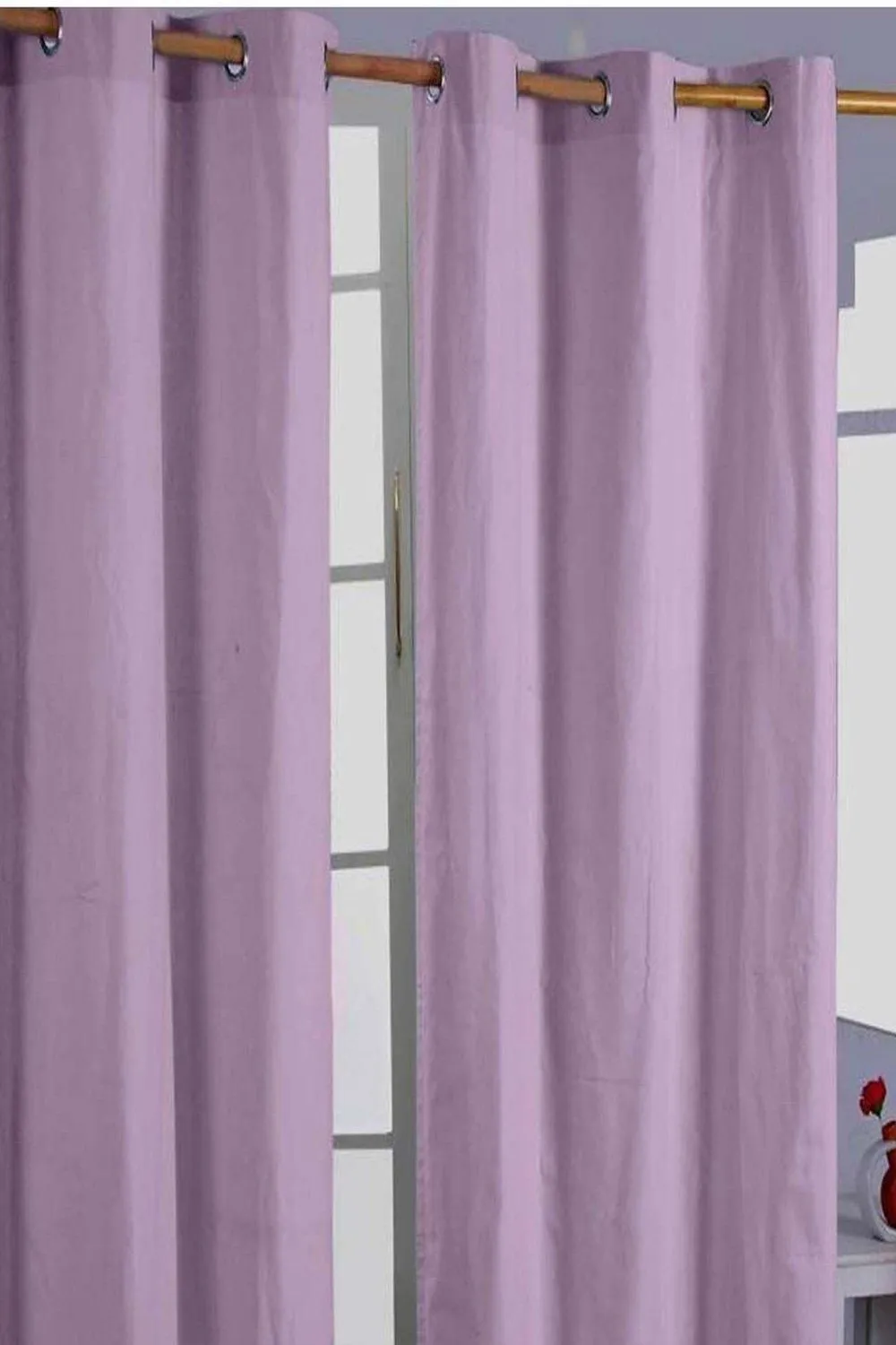 Homescapes Plain Cotton Ready Made Eyelet Curtain Pair in Mauve 1
