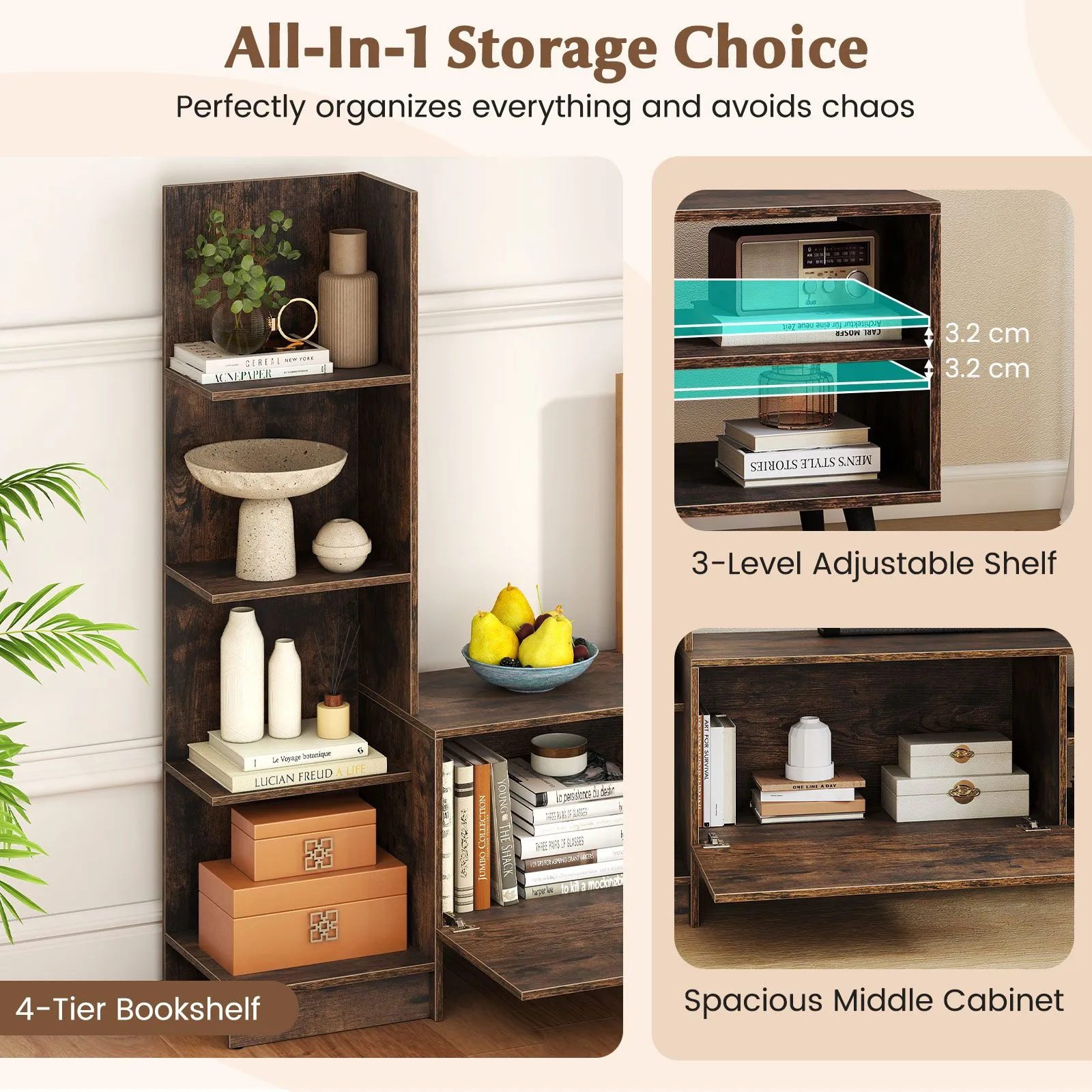 Costway TV Stand for TVs up to 50 Inches Entertainment Center in Brown 6
