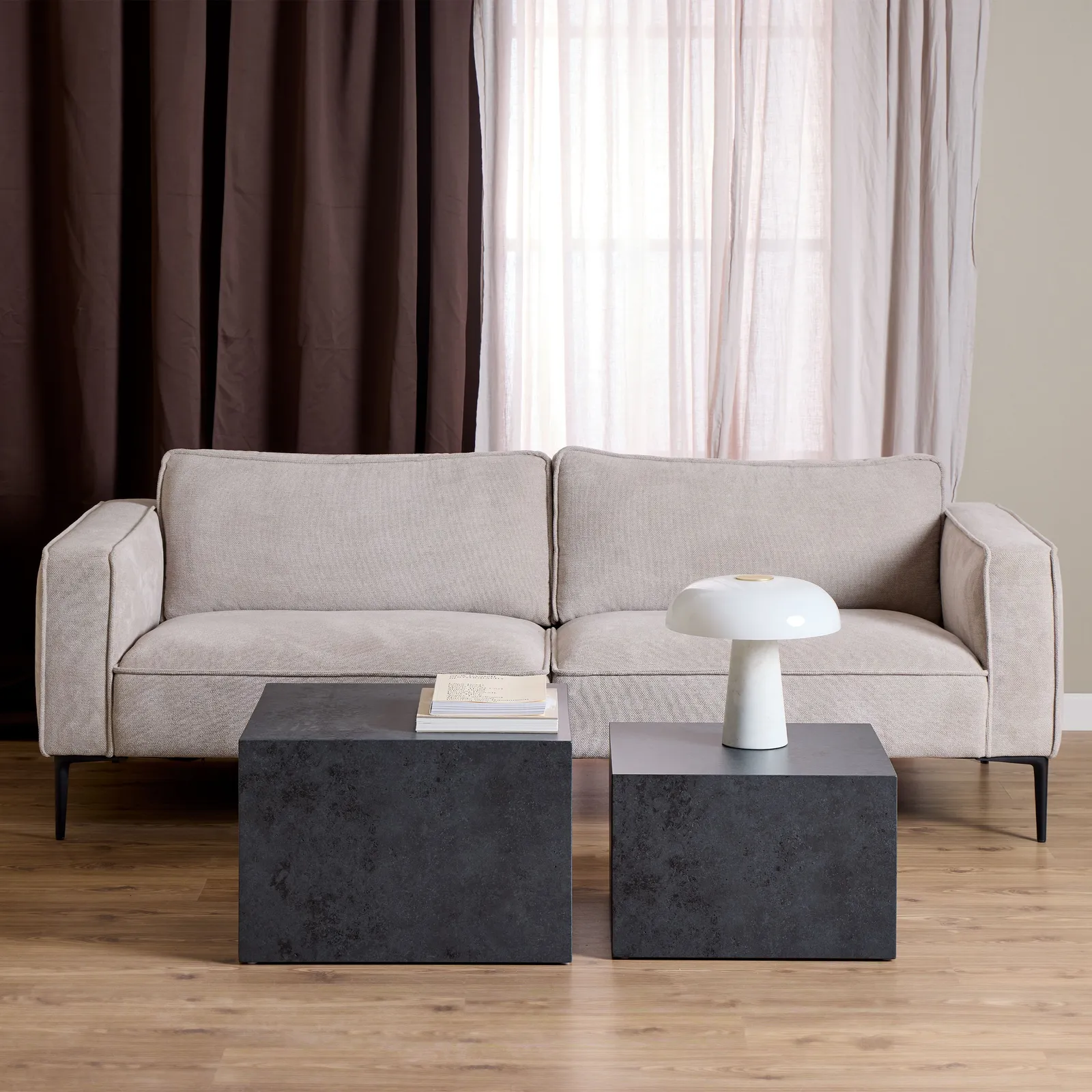 Furniture To Go Dice Square Coffee Table Set in Black Ocean Rough Paper 3