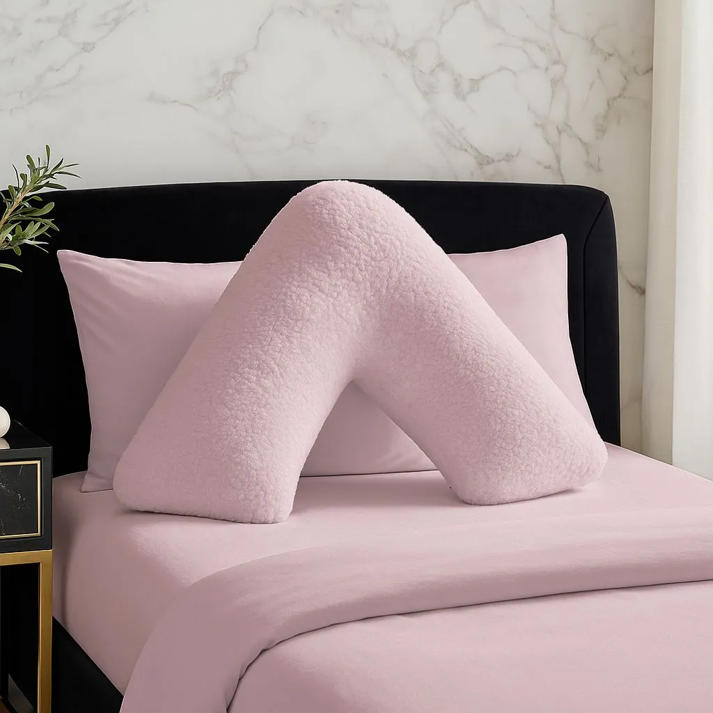 Snug City Teddy Bear Fleece Super Soft Cosy V Shape Pillowcase in Pink