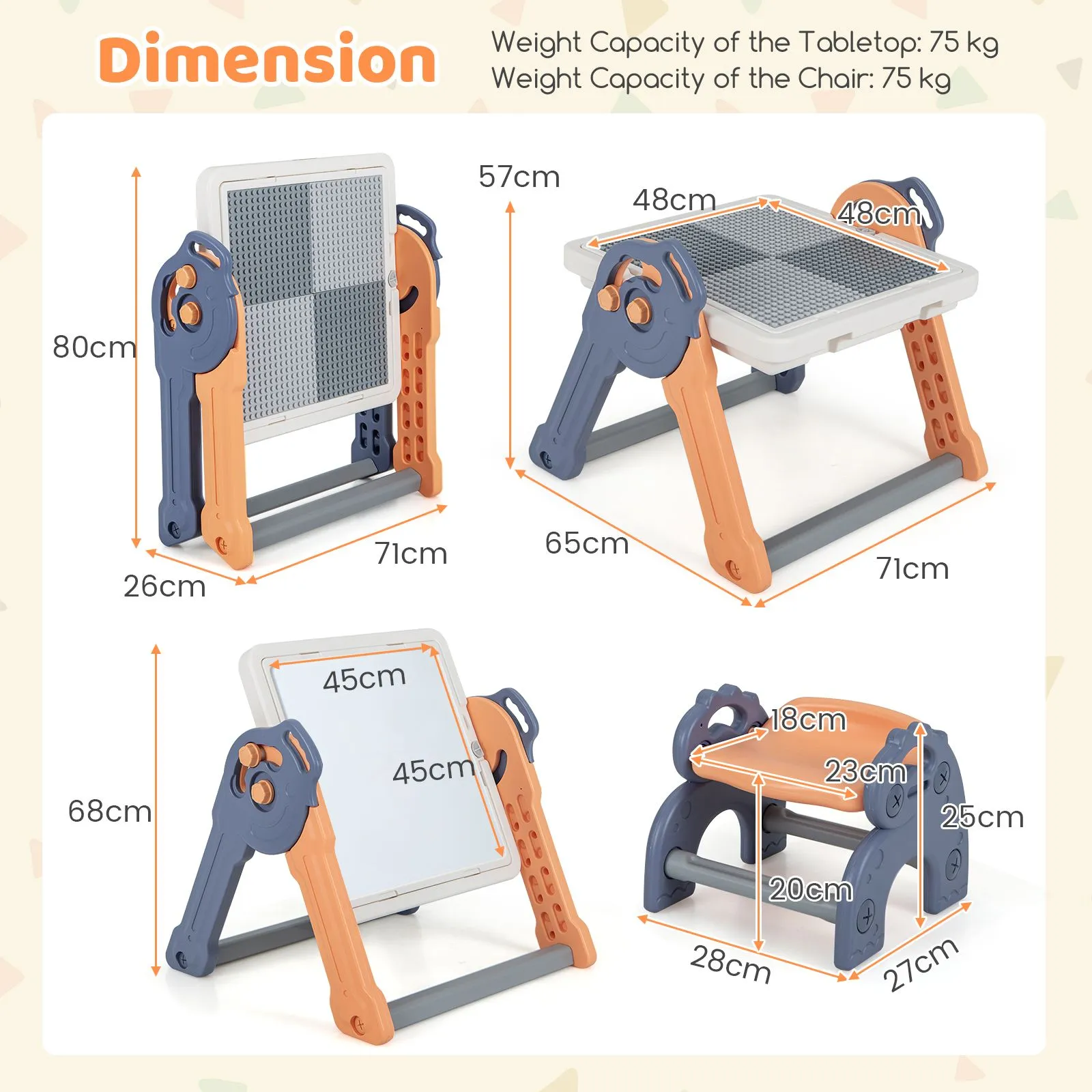 Costway 6-In-1 Multi-activity Play Table & Chair Set Folding Painting Easel 5