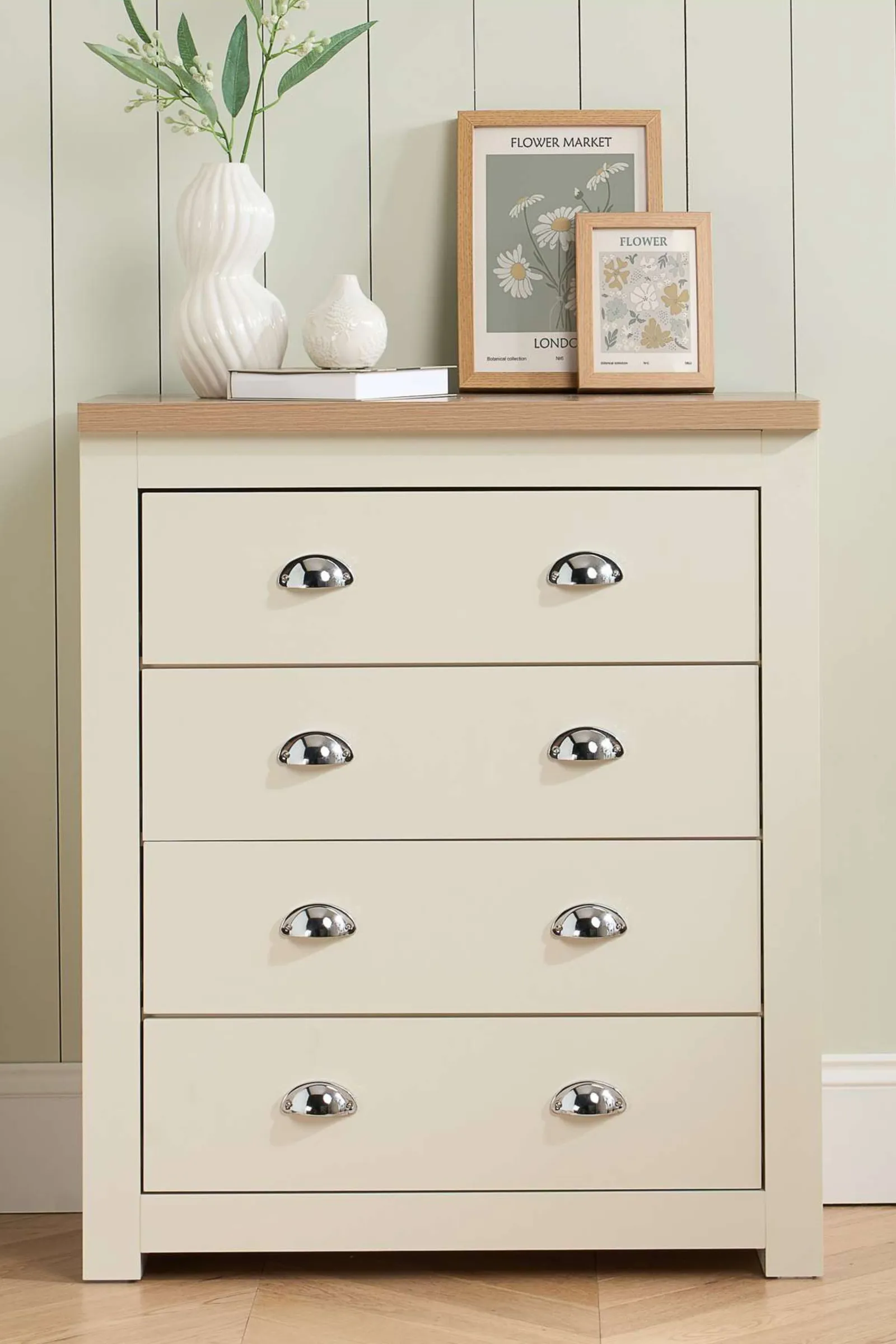 Birlea Highgate 4 Drawer Chest Grey & Oak in Cream