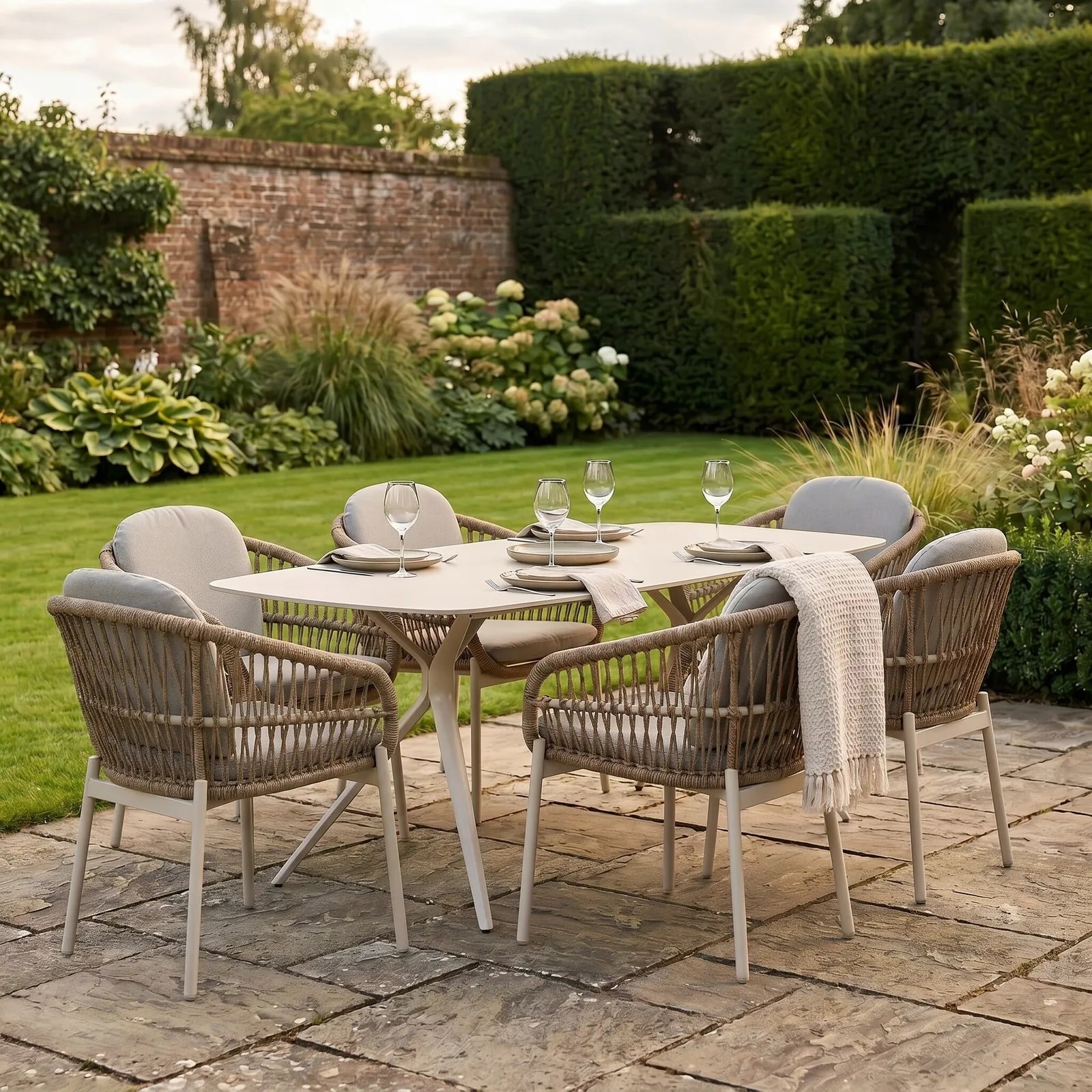 Boracay Dining Set - 1 Dining Table + 6 Chairs, White | Barker & Stonehouse