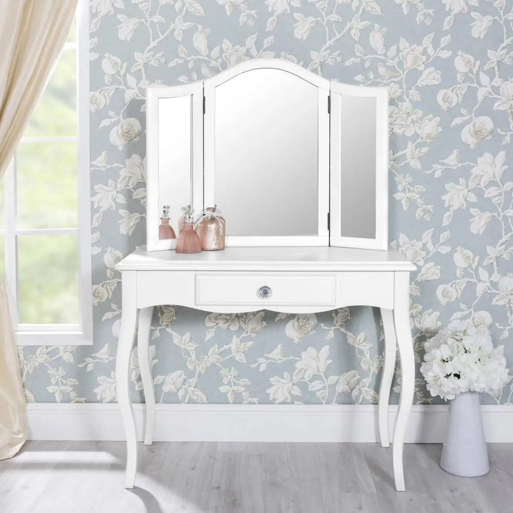 Statement Furniture Romance Dressing Table with Crystal Handles in Cool White 3