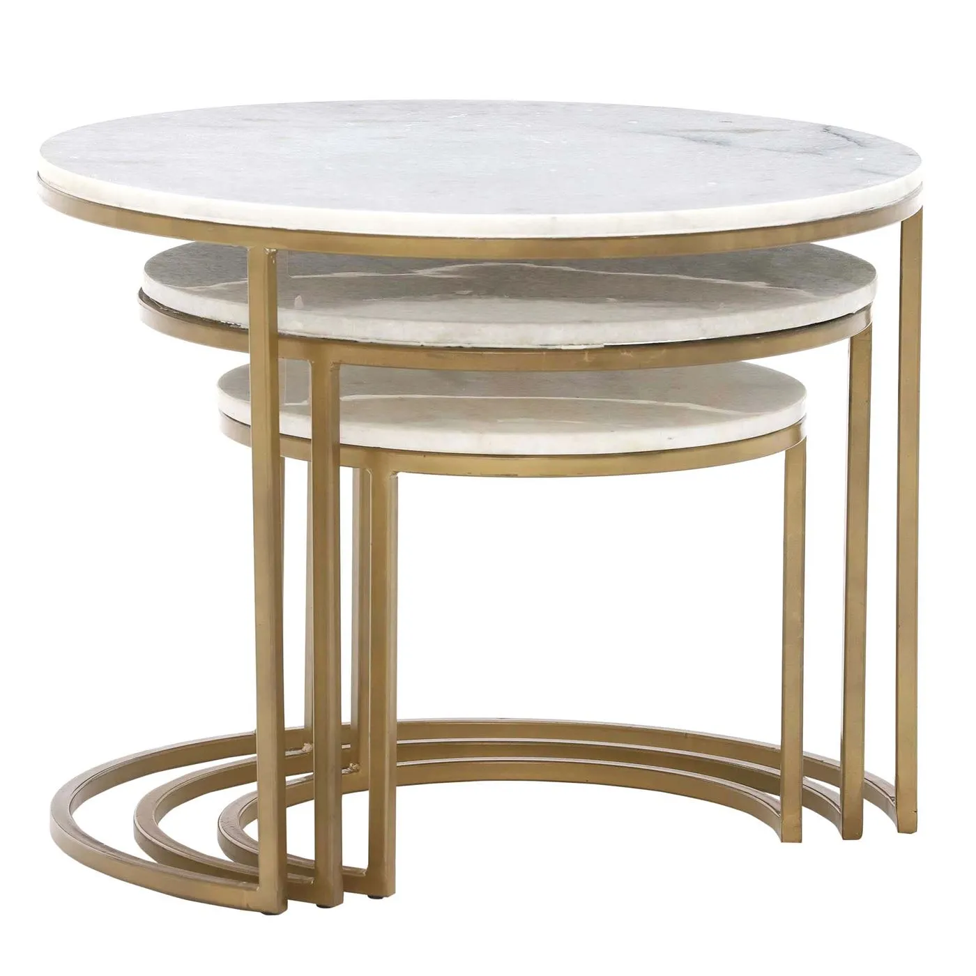 Natural Marble Nesting Tables - Set of 3 - White/Gold - Barker & Stonehouse