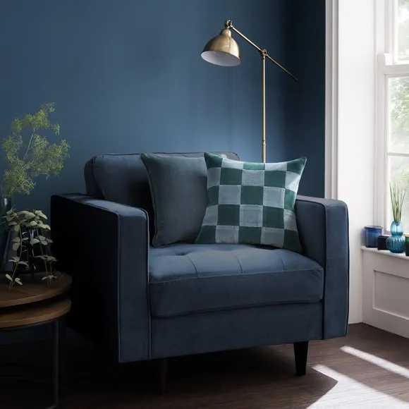 Clara Cubed Patchwork Cotton Velvet Square Cushion