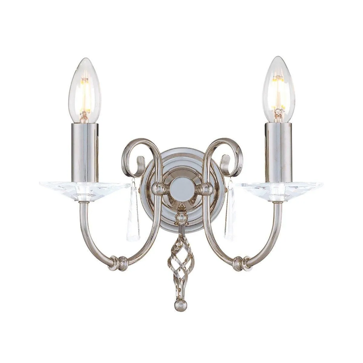 Netlighting Aegean 2 Light Indoor Candle Wall Light Polished Nickel E14 in Grey