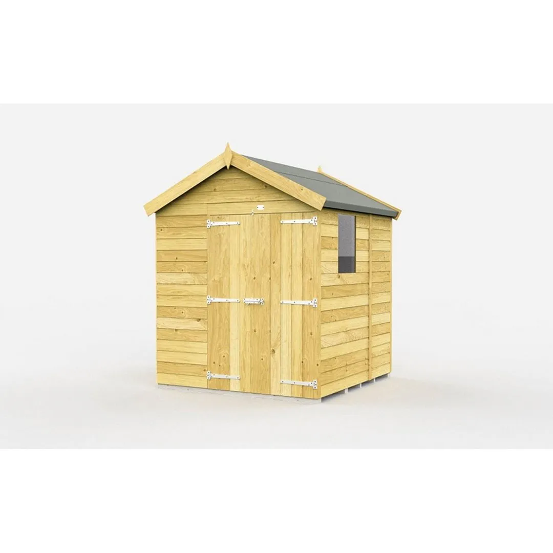 Buttercup Farm 6 x 5 Feet Apex Shed - Double Door W/ Windows - L158 x W175 x H217 cm in Brown
