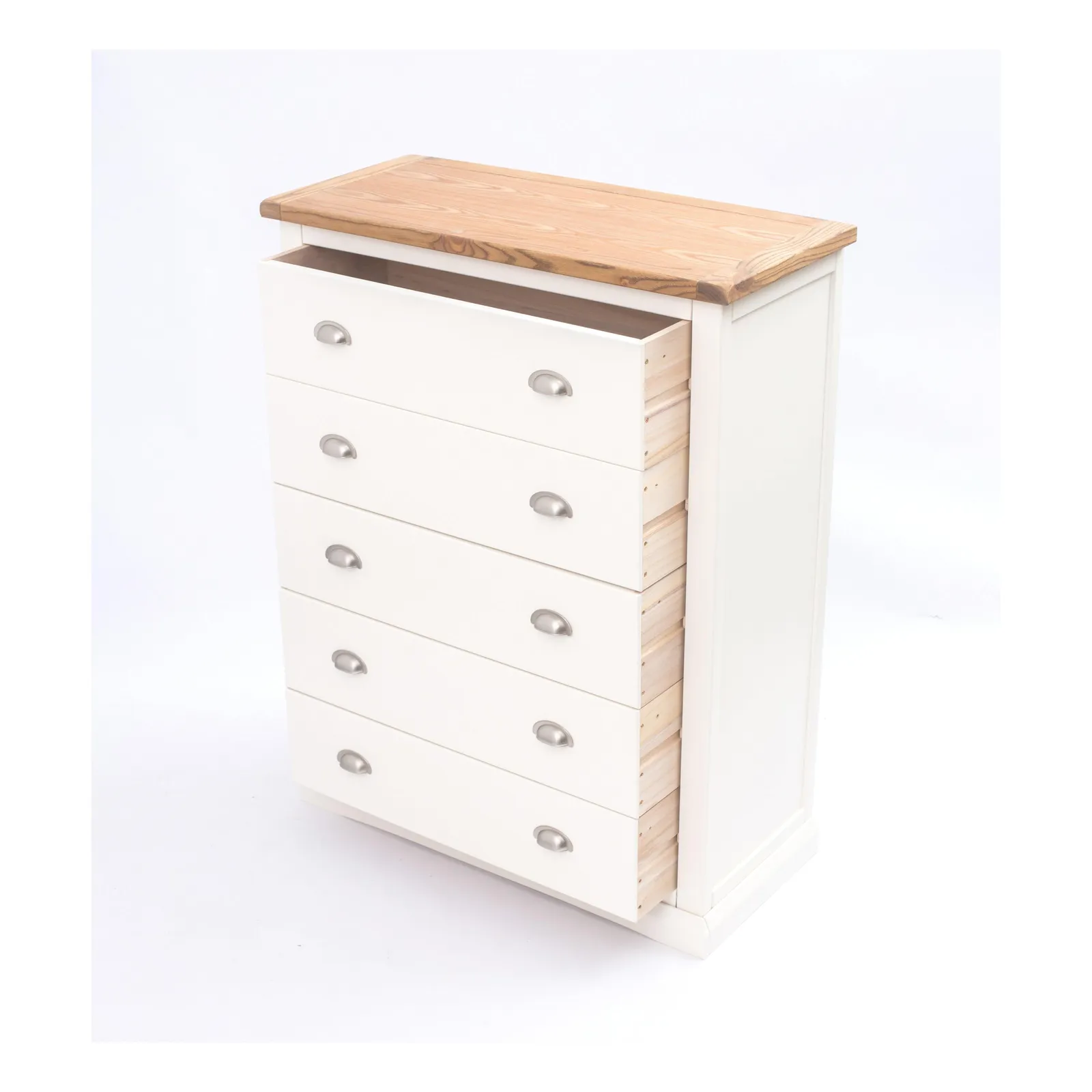Cabinet Bits Cosenza 5 Drawer Chest of Drawers Chrome Cup Handle in Off-White 5
